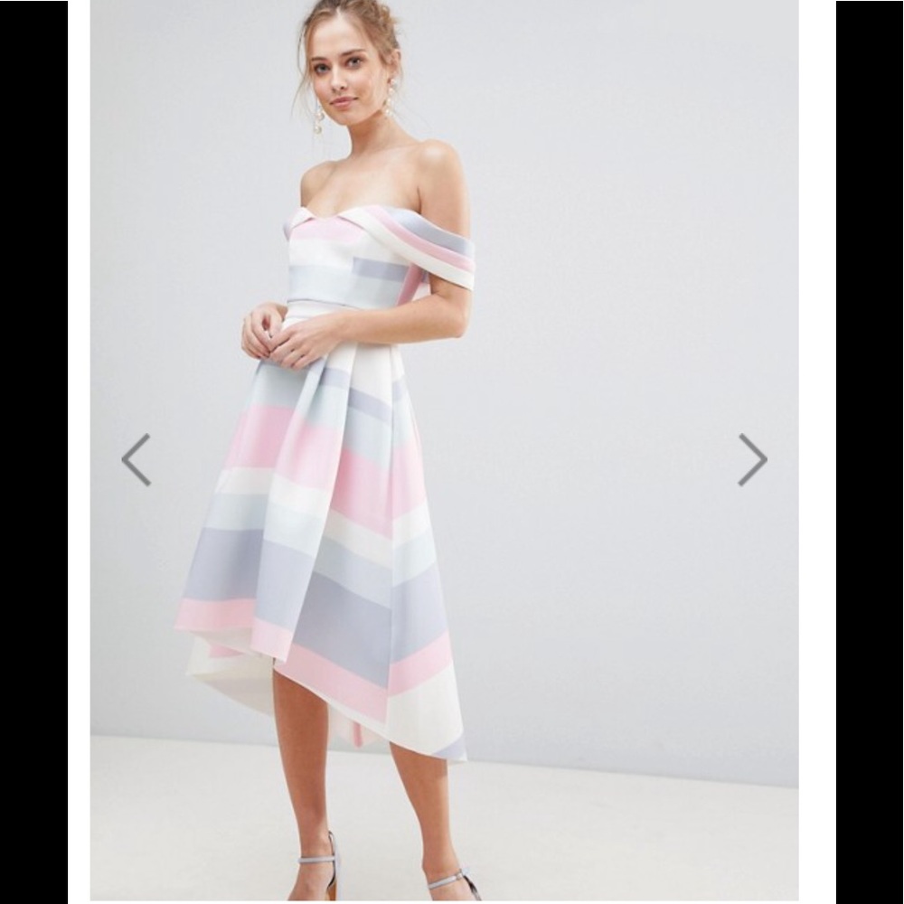 NWT ASOS sz 6 Bardot cold shoulder pastel dress